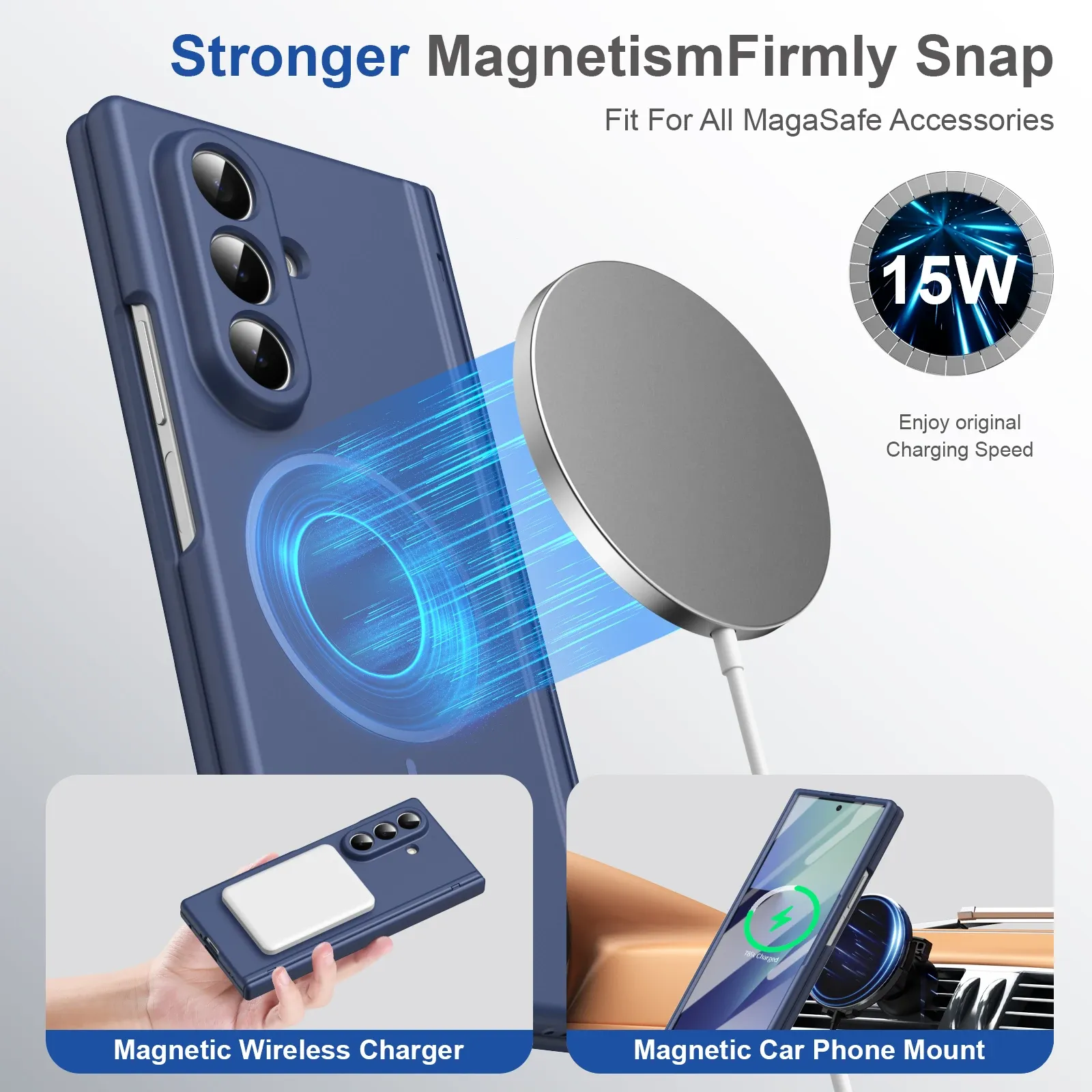 Coque de protection magnétique à charnière pour Samsung Galaxy Z Fold 3, 4, 5, 6 et 7, compatible MagSafe, avec protection d'écran 3