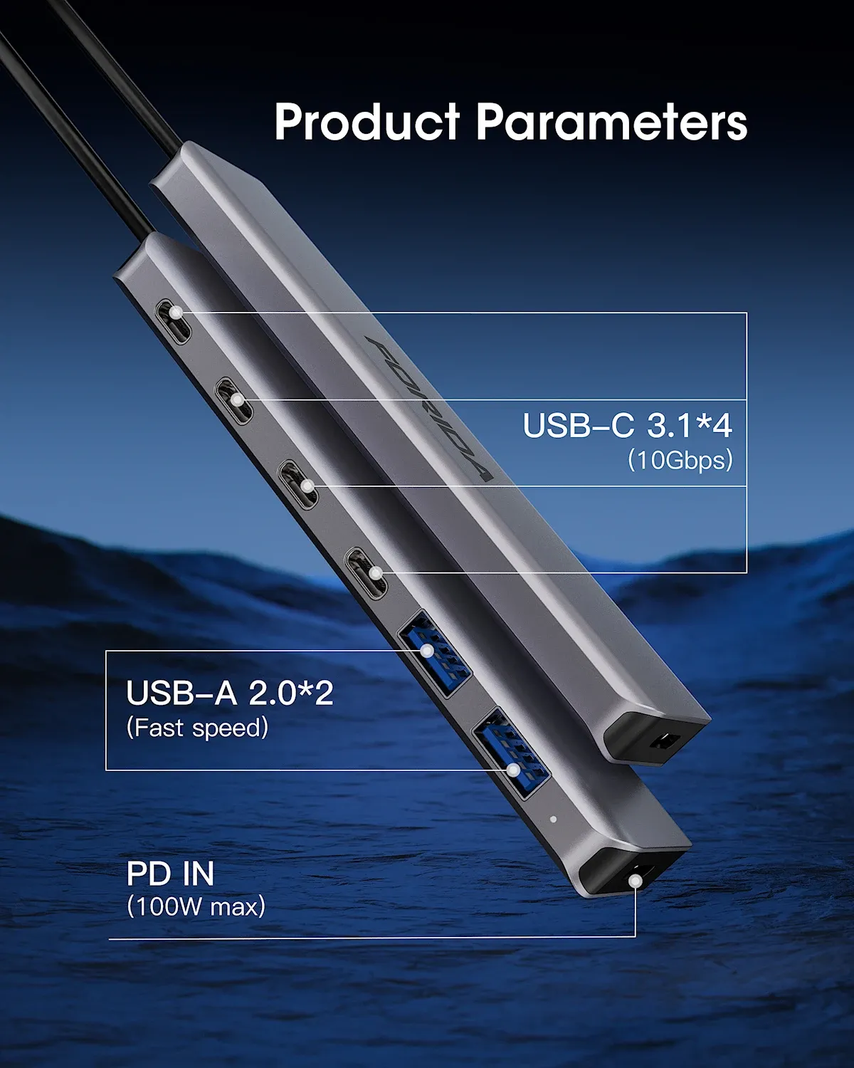 Hub USB-C en aluminium FORIDA mise en scène