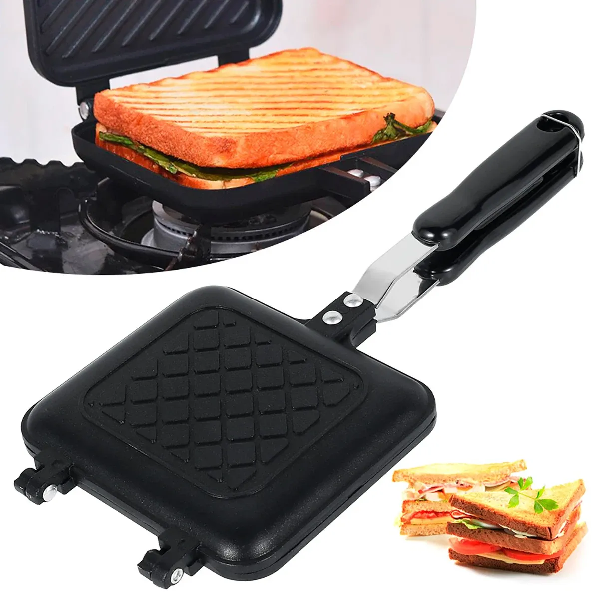 Machine à sandwich double face antiadhésive, fer JxToast pour petit-déjeuner, gaufres, croque-monsieur et grillades - Image 1