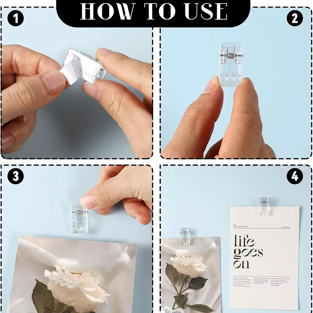 Lot de 50 clips muraux auto-adhésifs transparents en acrylique pour affiches et photos 3