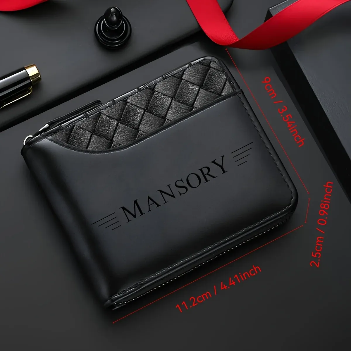Portefeuille homme personnalisable en similicuir noir lisse, avec fermeture éclair et emplacements pour cartes 3