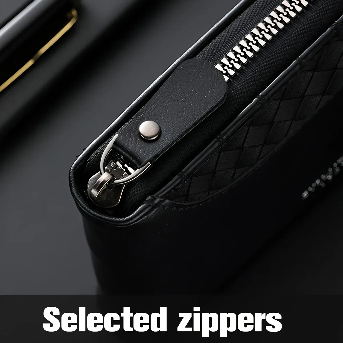 Portefeuille homme personnalisable en similicuir noir lisse, avec fermeture éclair et emplacements pour cartes 5