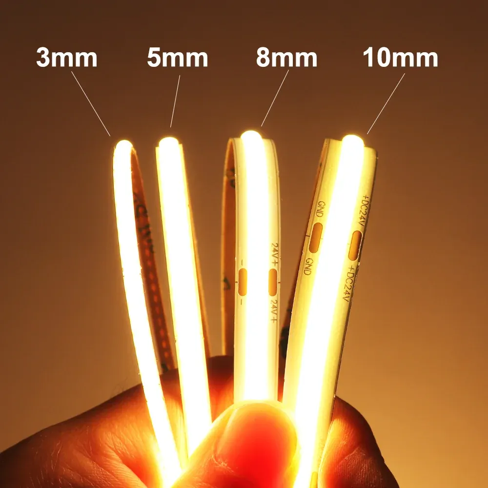 Bande LED COB flexible 3 mm/5 mm, 12 V/24 V, température de couleur variable 3000K/4000K/6000K, haute densité, IRC 90 1