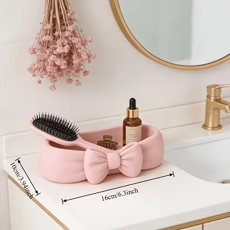 Organisateur de bureau mignon avec nœud rose, vue d'ensemble