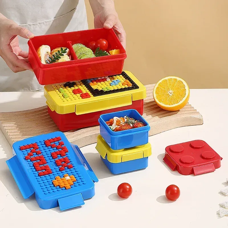 Boîte à déjeuner hermétique portable au design coloré en blocs de construction, idéale pour les enfants et les étudiants 2