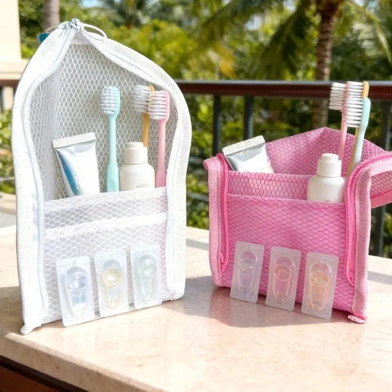 Trousse de toilette portable en maille, étui de voyage pliable et imperméable en EVA pour brosse à dents et cosmétiques 2