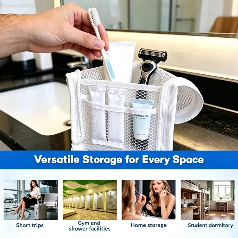 Trousse de toilette portable en maille, étui de voyage pliable et imperméable en EVA pour brosse à dents et cosmétiques 3