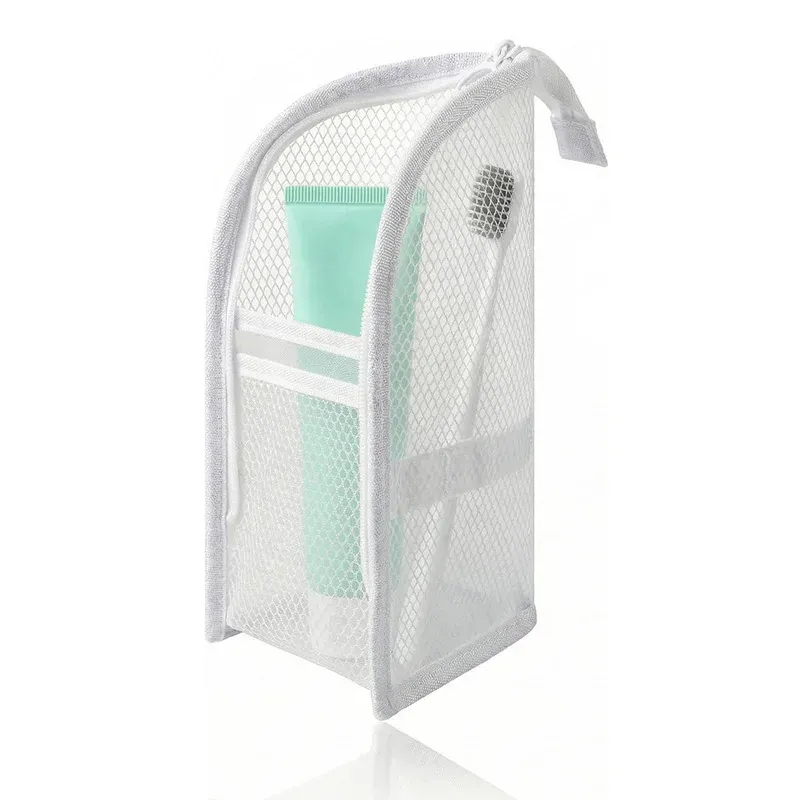 Trousse de toilette portable en maille, étui de voyage pliable et imperméable en EVA pour brosse à dents et cosmétiques 7