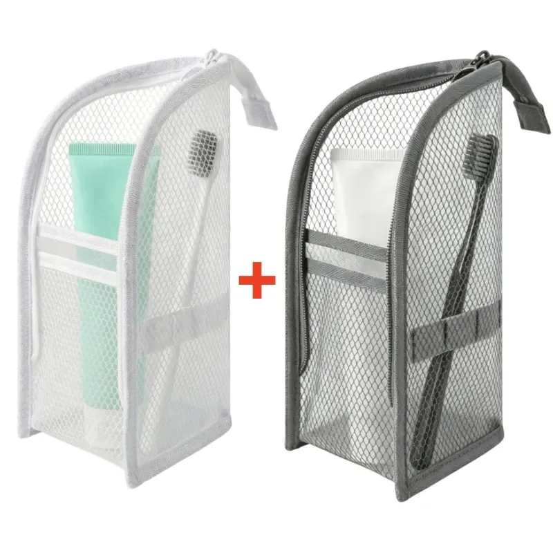 Trousse de toilette portable en maille, étui de voyage pliable et imperméable en EVA pour brosse à dents et cosmétiques 9