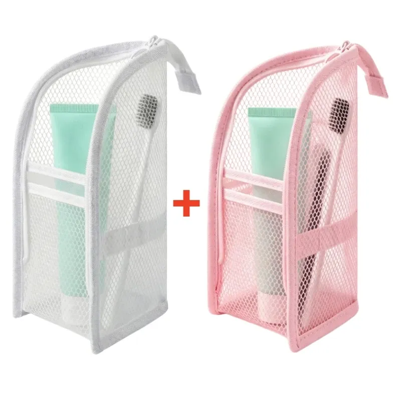 Trousse de toilette portable en maille, étui de voyage pliable et imperméable en EVA pour brosse à dents et cosmétiques 11