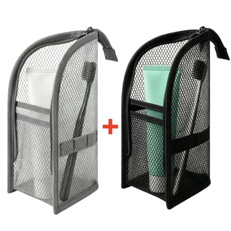 Trousse de toilette portable en maille, étui de voyage pliable et imperméable en EVA pour brosse à dents et cosmétiques 18