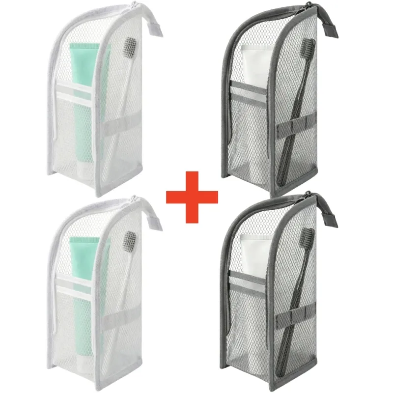 Trousse de toilette portable en maille, étui de voyage pliable et imperméable en EVA pour brosse à dents et cosmétiques 17