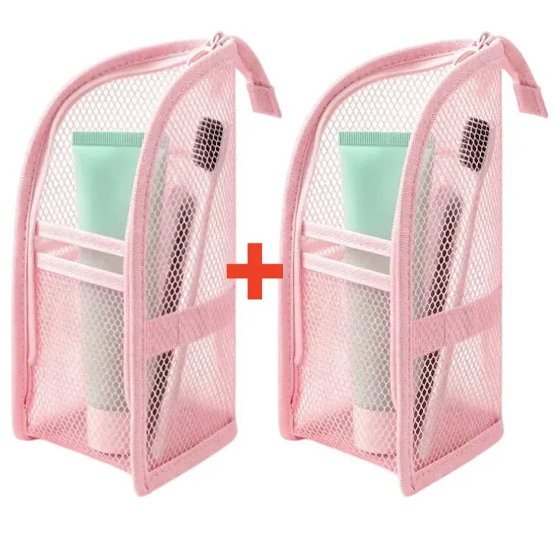 Trousse de toilette portable en maille, étui de voyage pliable et imperméable en EVA pour brosse à dents et cosmétiques 10
