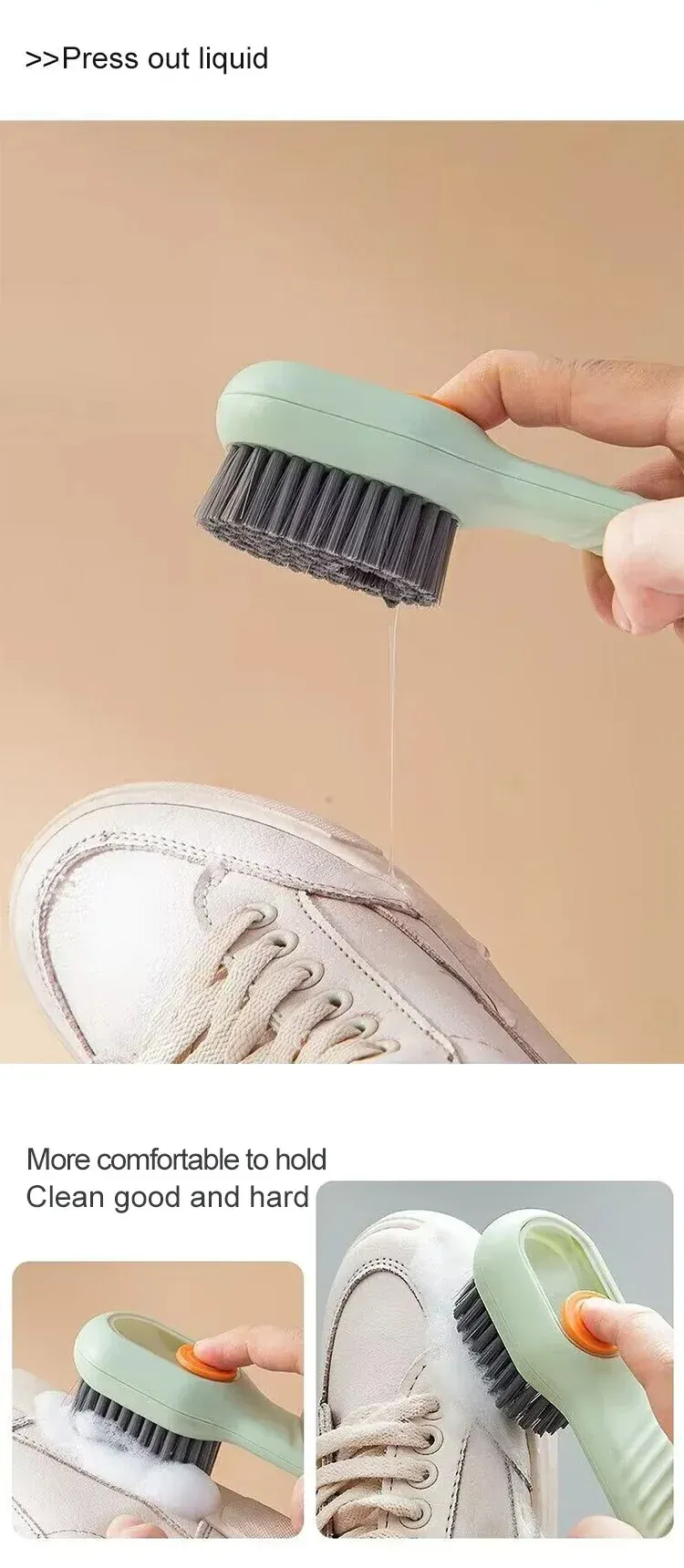 Brosse à chaussures avec manche long, détail d'utilisation