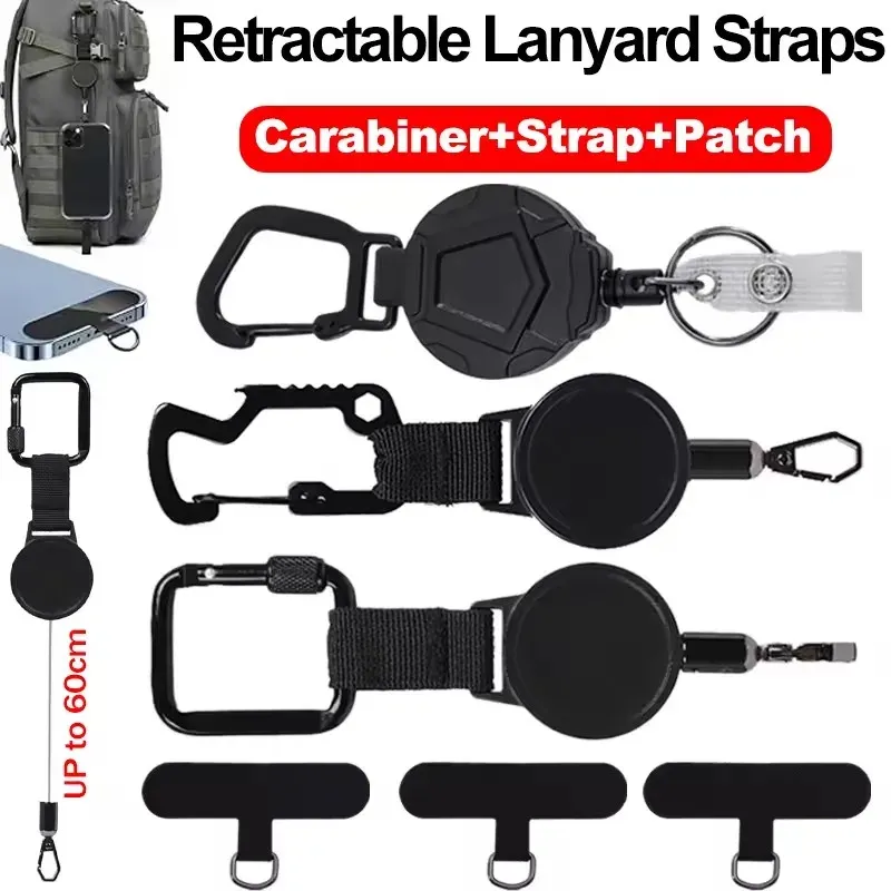 Porte-clés rétractable robuste avec clip pour téléphone, support de badge d'identification tactique, cordon rétractable universel - Image 1