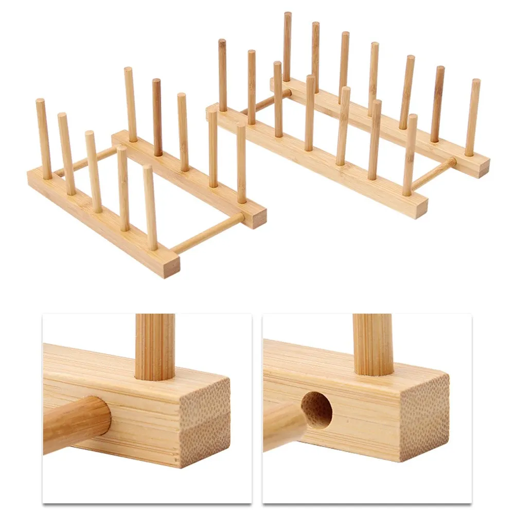 Égouttoir à vaisselle en bois pour cuisine avec plateau et étagère de séchage 3