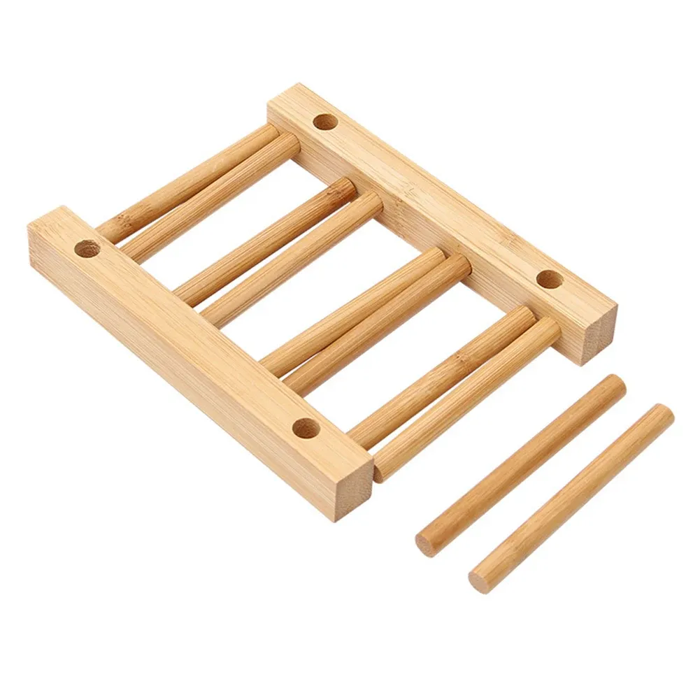 Égouttoir à vaisselle en bois pour cuisine avec plateau et étagère de séchage 4