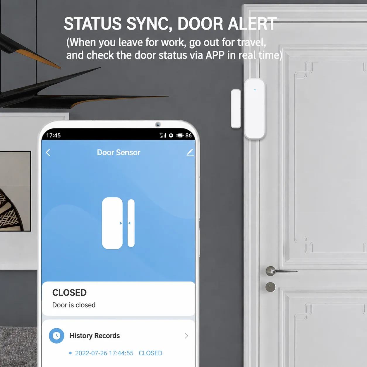 Capteur intelligent Wi-Fi Tuya de porte et de fenêtre avec contact magnétique, compatible Alexa et Google Home, pour la sécurité et la domotique 3