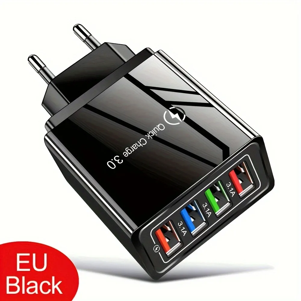 Chargeur USB multi-ports, prises EU et US, charge rapide 3.0, adaptateur mural portable pour téléphone et tablette, 3 A, 4 USB 8