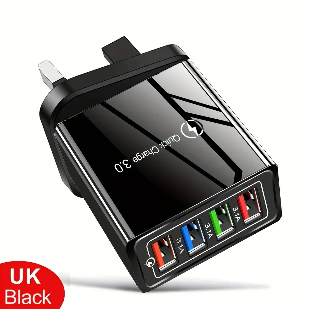 Chargeur USB multi-ports, prises EU et US, charge rapide 3.0, adaptateur mural portable pour téléphone et tablette, 3 A, 4 USB 16