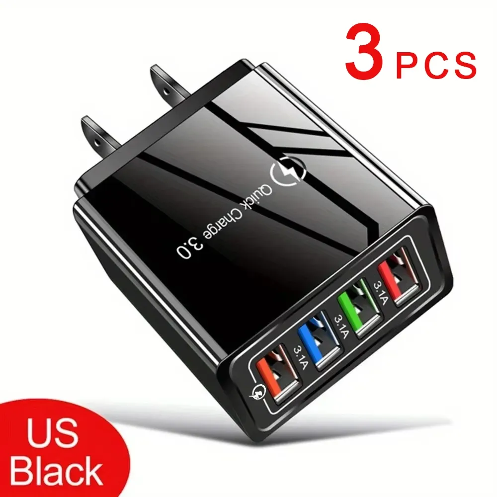 Chargeur USB multi-ports, prises EU et US, charge rapide 3.0, adaptateur mural portable pour téléphone et tablette, 3 A, 4 USB 10