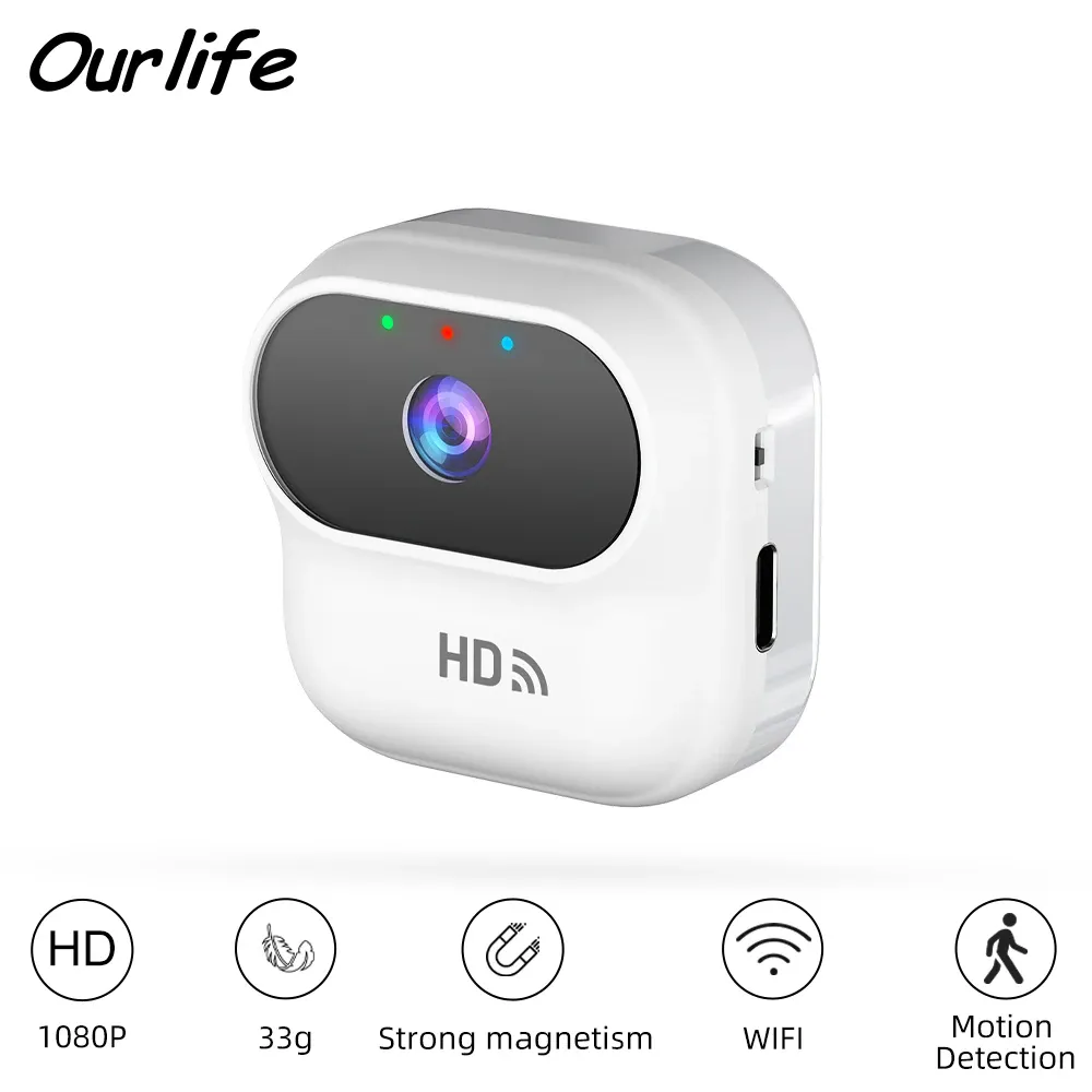 Mini caméra de sécurité intelligente WiFi HD Ourlife avec suivi de mouvement