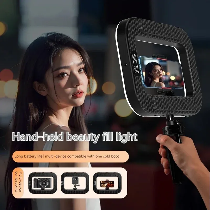Anneau lumineux LED portable et rechargeable avec trépied et support pour téléphone, 3 couleurs et 10 niveaux de luminosité 6