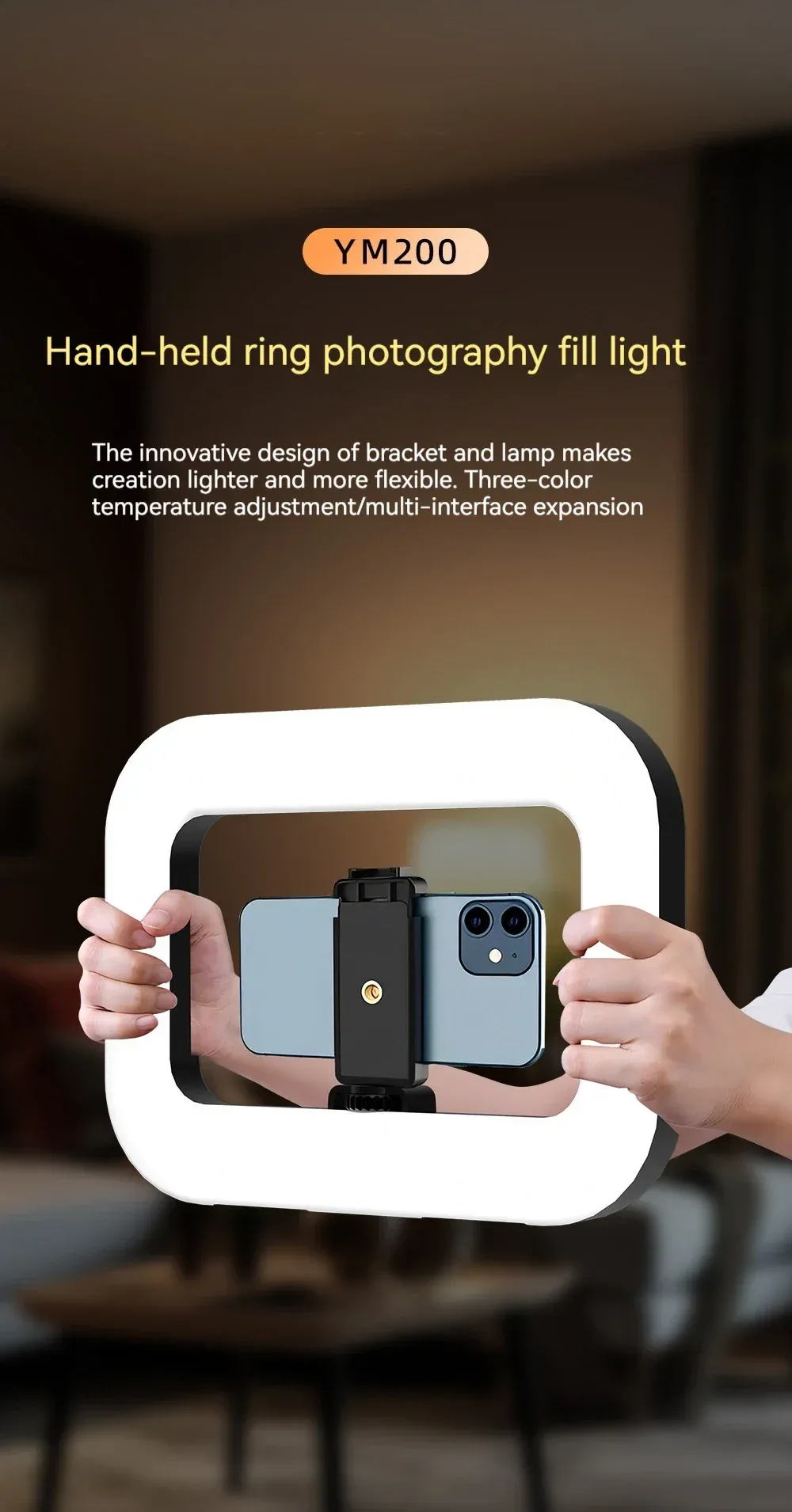 Anneau lumineux portable rechargeable avec trépied et support de téléphone