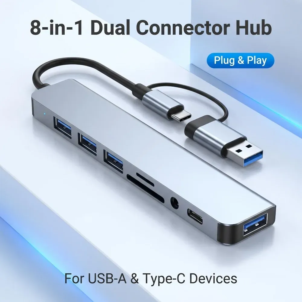 Station d'accueil USB-C 8 en 2 avec prise audio 3,5 mm et lecteur de cartes Micro SD pour MacBook, ordinateur portable, tablette et smartphone 4