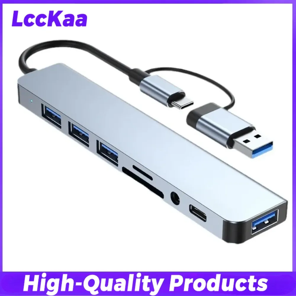 Station d'accueil USB-C 8 en 2 avec prise audio 3,5 mm et lecteur de cartes Micro SD pour MacBook, ordinateur portable, tablette et smartphone 11
