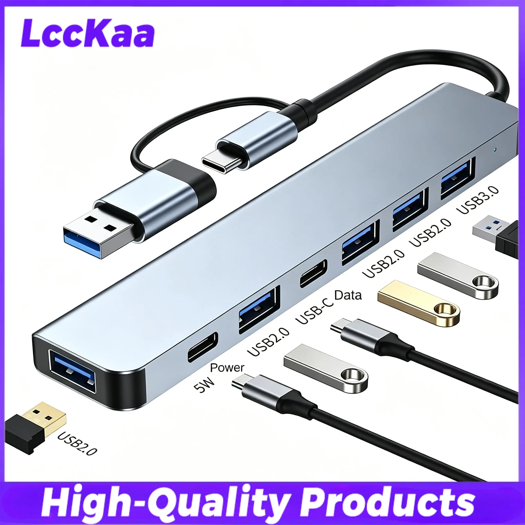 Station d'accueil USB-C 8 en 2 avec prise audio 3,5 mm et lecteur de cartes Micro SD pour MacBook, ordinateur portable, tablette et smartphone 8