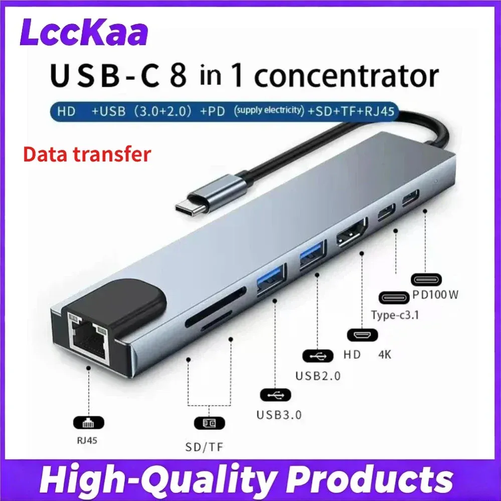 Station d'accueil USB-C 8 en 2 avec prise audio 3,5 mm et lecteur de cartes Micro SD pour MacBook, ordinateur portable, tablette et smartphone 9