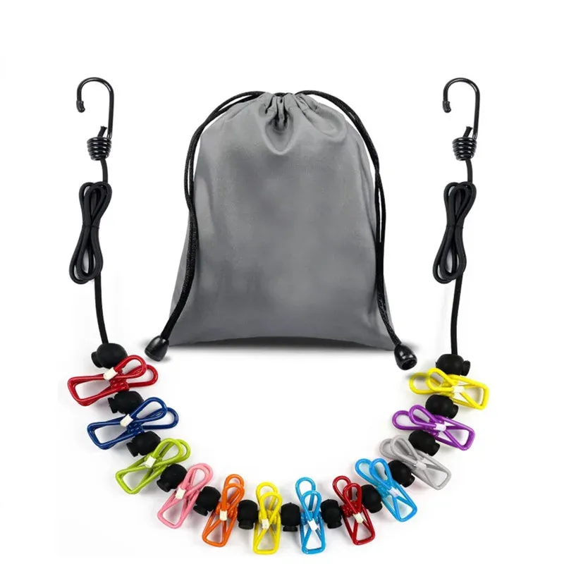 Corde à linge rétractable portable pour voyage avec 12 pinces, idéale pour l'intérieur et le camping 7