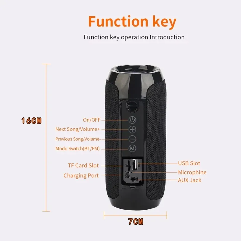 Haut-parleur Bluetooth portable sans fil, enceinte radio FM avec caisson de basses, audio mains libres 6