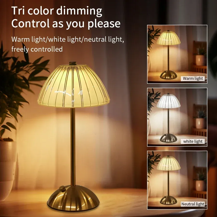 Veilleuse tactile rechargeable à 3 couleurs en cristal artificiel, intensité variable, lampe de table portable pour chambre, salon et restaurant 3