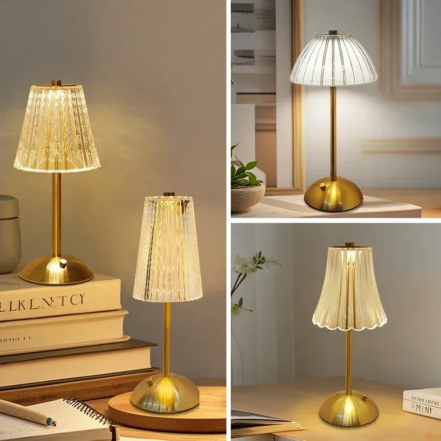 Veilleuse tactile rechargeable à 3 couleurs en cristal artificiel, intensité variable, lampe de table portable pour chambre, salon et restaurant 6