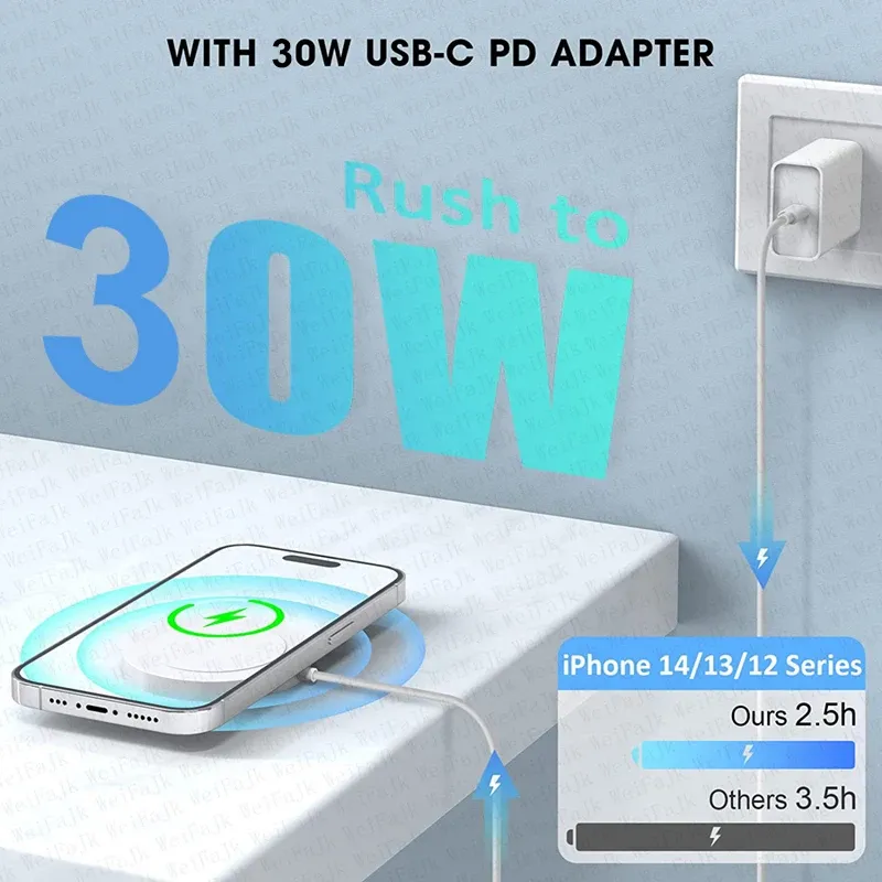 Chargeur sans fil MagSafe d'origine Apple pour iPhone avec charge rapide et câble USB-C vers Lightning 2