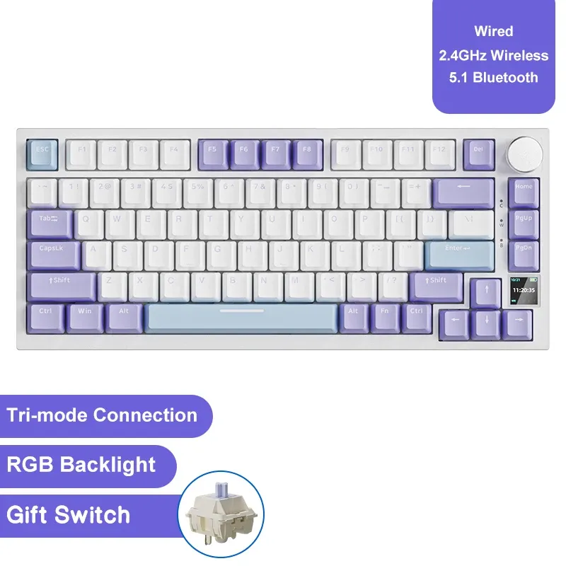 Clavier mécanique sans fil AJAZZ AK820/Pro, Bluetooth 5.1, 2,4 GHz et USB-C filaire, clavier de jeu RGB à montage gasket, à permutation à chaud 17