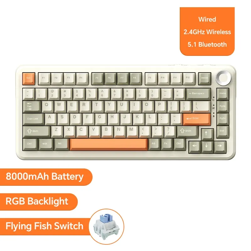 Clavier mécanique sans fil AJAZZ AK820/Pro, Bluetooth 5.1, 2,4 GHz et USB-C filaire, clavier de jeu RGB à montage gasket, à permutation à chaud 8
