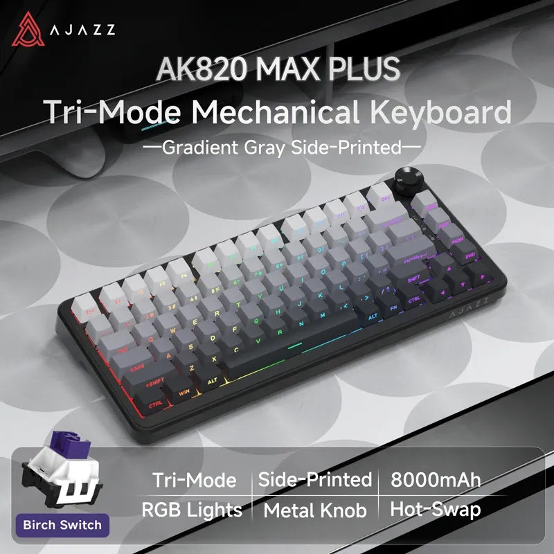 Clavier mécanique sans fil AJAZZ AK820/Pro, Bluetooth 5.1, 2,4 GHz et USB-C filaire, clavier de jeu RGB à montage gasket, à permutation à chaud 21