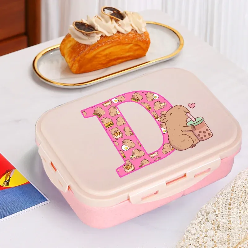 Boîte à déjeuner Capybara mignonne pour filles, avec lettres A-Z, boîte bento pour enfants, idéale pour l'école et le pique-nique, conteneur de rangement alimentaire, étui enfant, cadeau 2