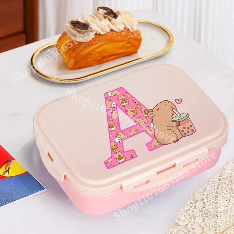 Boîte à déjeuner Capybara mignonne pour filles, avec lettres A-Z, boîte bento pour enfants, idéale pour l'école et le pique-nique, conteneur de rangement alimentaire, étui enfant, cadeau 15