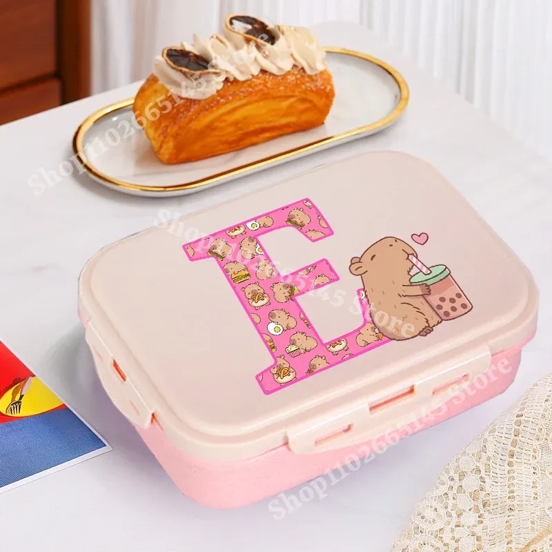 Boîte à déjeuner Capybara mignonne pour filles, avec lettres A-Z, boîte bento pour enfants, idéale pour l'école et le pique-nique, conteneur de rangement alimentaire, étui enfant, cadeau 13