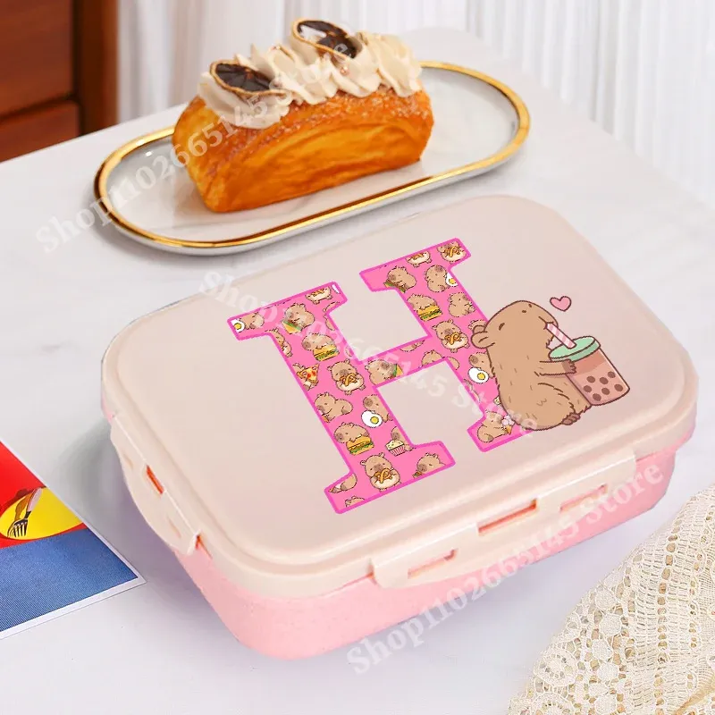 Boîte à déjeuner Capybara mignonne pour filles, avec lettres A-Z, boîte bento pour enfants, idéale pour l'école et le pique-nique, conteneur de rangement alimentaire, étui enfant, cadeau 10