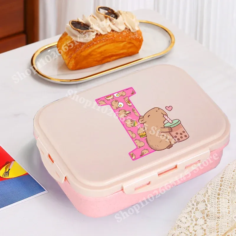 Boîte à déjeuner Capybara mignonne pour filles, avec lettres A-Z, boîte bento pour enfants, idéale pour l'école et le pique-nique, conteneur de rangement alimentaire, étui enfant, cadeau 9