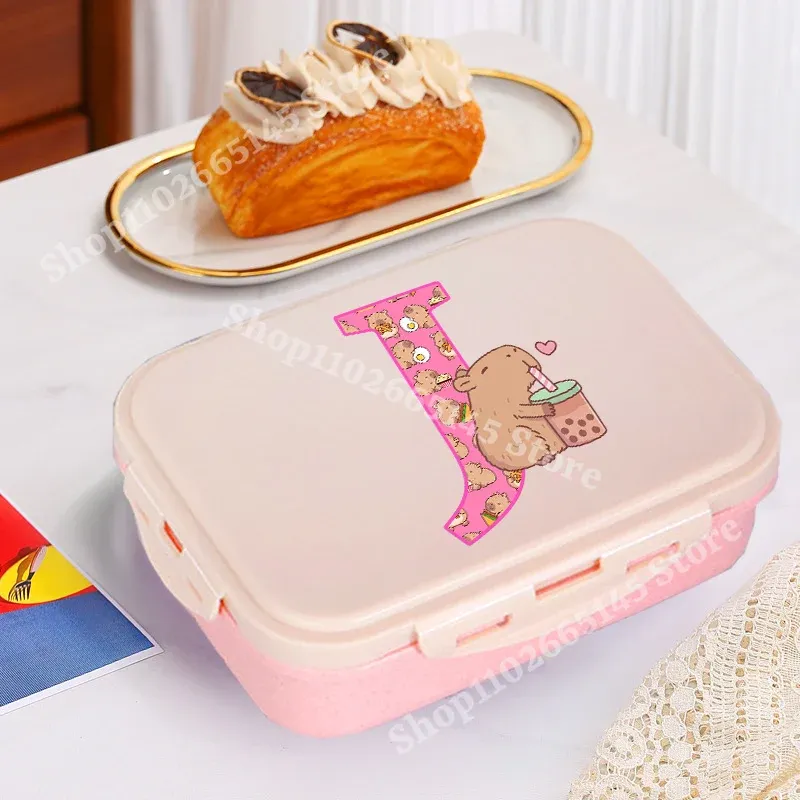 Boîte à déjeuner Capybara mignonne pour filles, avec lettres A-Z, boîte bento pour enfants, idéale pour l'école et le pique-nique, conteneur de rangement alimentaire, étui enfant, cadeau 29