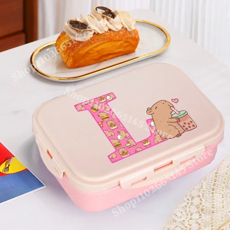 Boîte à déjeuner Capybara mignonne pour filles, avec lettres A-Z, boîte bento pour enfants, idéale pour l'école et le pique-nique, conteneur de rangement alimentaire, étui enfant, cadeau 31