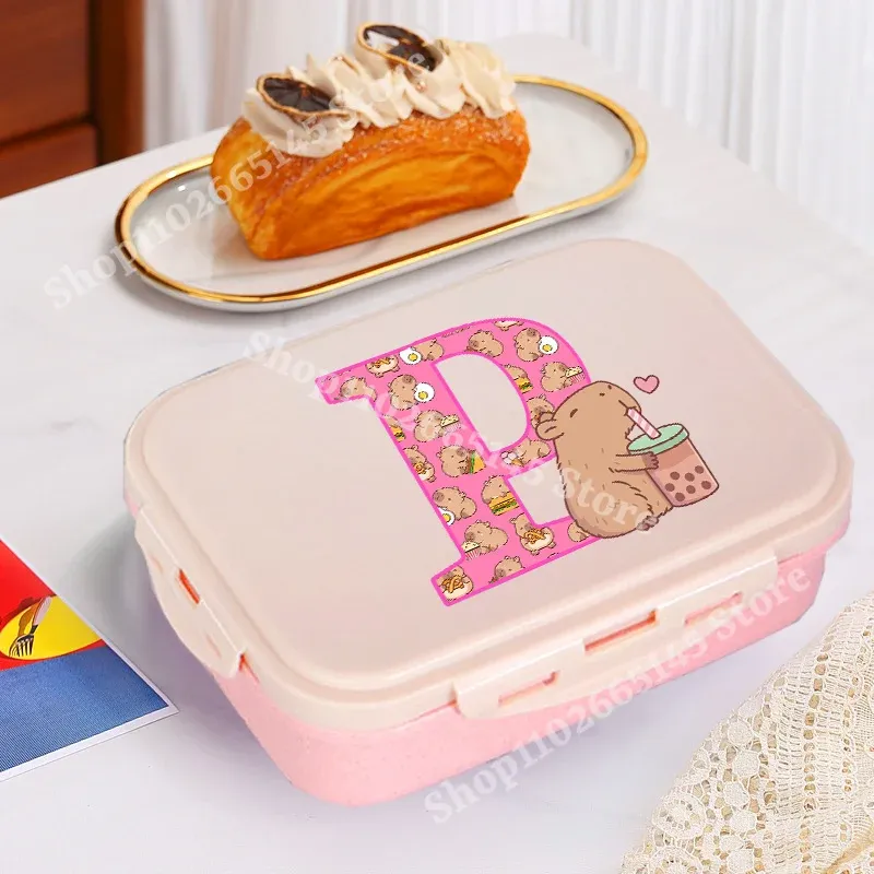 Boîte à déjeuner Capybara mignonne pour filles, avec lettres A-Z, boîte bento pour enfants, idéale pour l'école et le pique-nique, conteneur de rangement alimentaire, étui enfant, cadeau 27