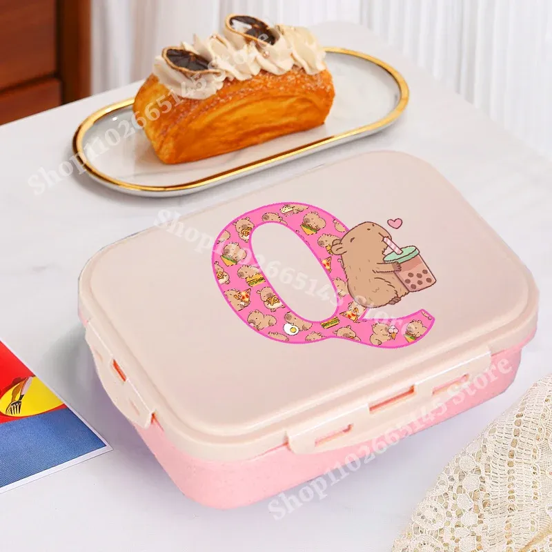 Boîte à déjeuner Capybara mignonne pour filles, avec lettres A-Z, boîte bento pour enfants, idéale pour l'école et le pique-nique, conteneur de rangement alimentaire, étui enfant, cadeau 26