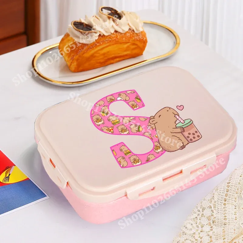 Boîte à déjeuner Capybara mignonne pour filles, avec lettres A-Z, boîte bento pour enfants, idéale pour l'école et le pique-nique, conteneur de rangement alimentaire, étui enfant, cadeau 20